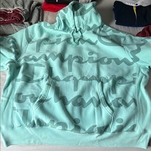 Champion Aqua Hoodie with Logo Print